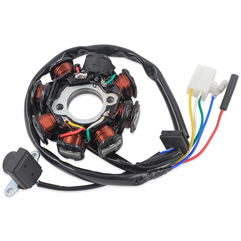 Trkimal Ignition Stator Magneto 5 wire AC 8 Pole Coil for GY6 49cc 50cc 80cc 125cc 150cc139QMB 147QMD 152QMI 157QMJ engine, GY6 Stator Fits for Scooter Moped ATV Dune Buggy Go Kart - Image 1